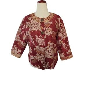 Chico's Embroidered Damask Jaaquard Floral Unique Artsy Jacket Blazer Luxury